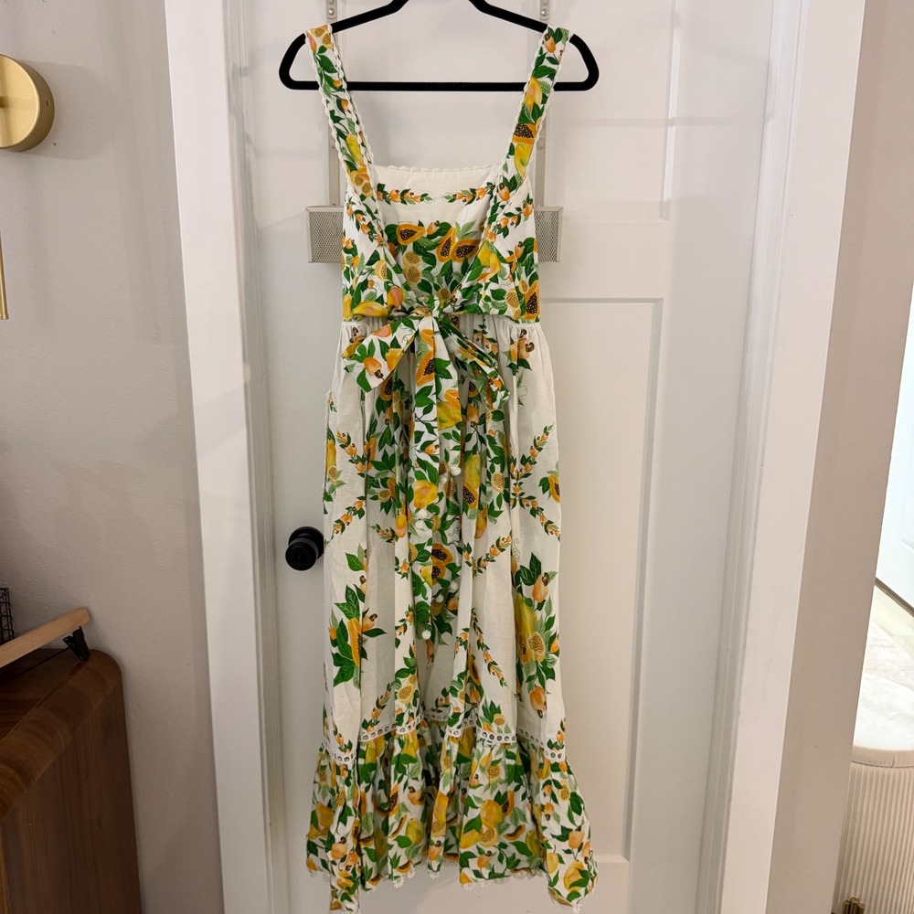 Farm Rio Papaya Salad Scarf Maxi Dress Off-White Linen Blend Size S NWT - Picture 2 of 8
